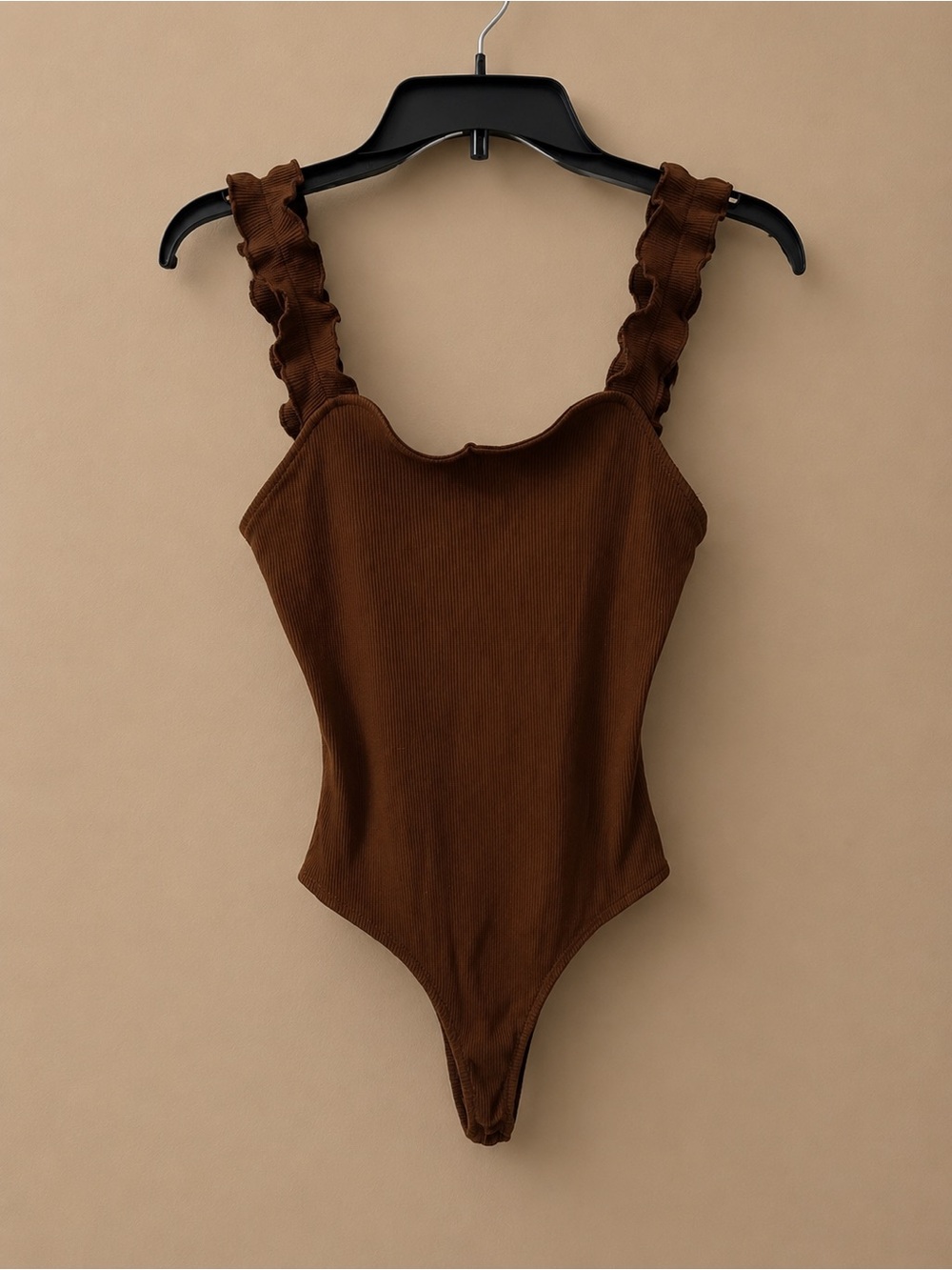 Blue Rain Ribbed Scoop Neck Bodysuit in Brown